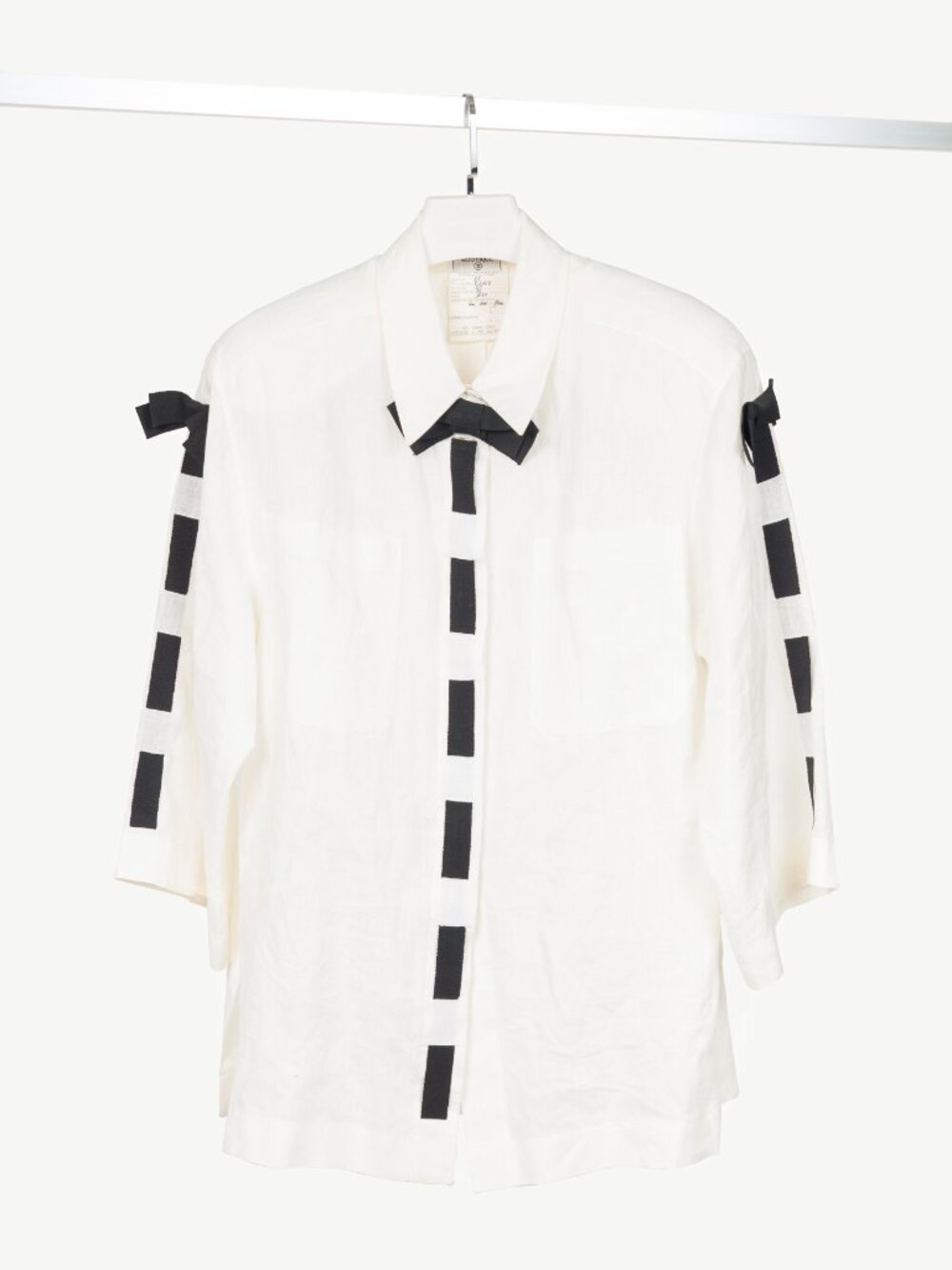 Chanel Vintage White Linen Grosgrain-Bow Shirt